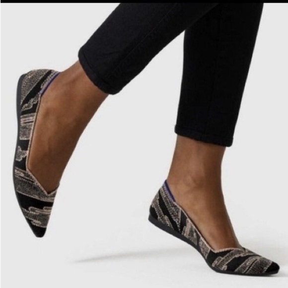 Rothy's sz 8.5 Golden Shimmer Point Toe Flats Black Metallic Gold Slip On - Picture 1 of 13
